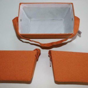 New 3 Baskets w Orange Fabric w White Satin